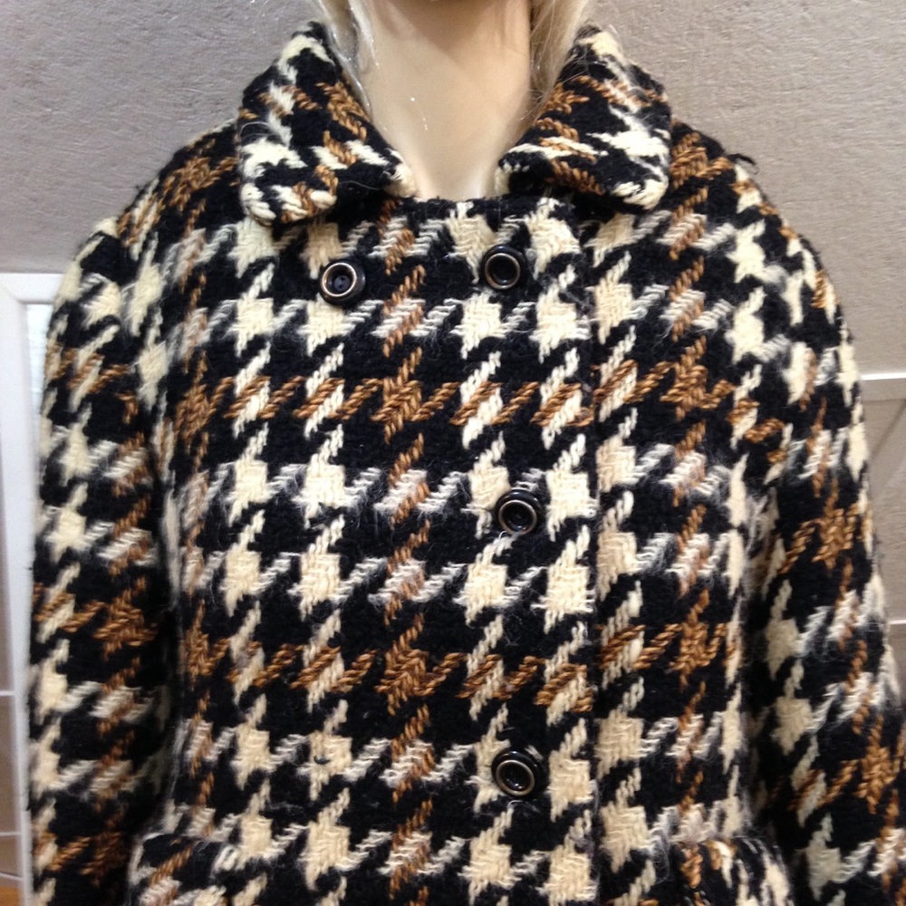 Vintage Kingsley Tri-color Houndstooth Dress Coat